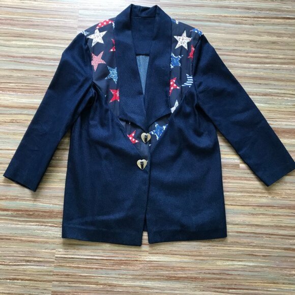 Americana Western Blazer Jacket Denim  Star Print with Concho Snaps Home Made - Picture 6 of 7
